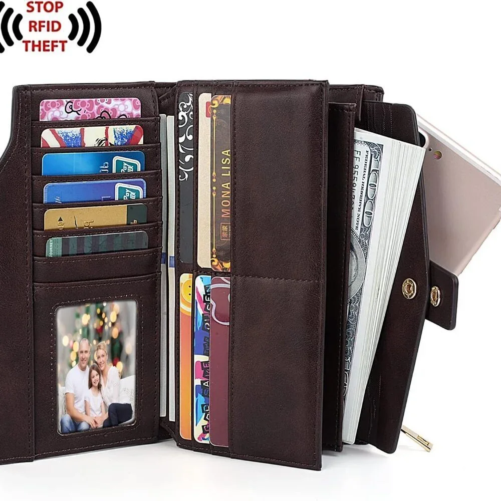 Women Wallet Vegan Leather Wristlet Credit Card Holder Clutch Elegant